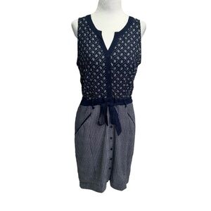 3 Stones Navy Patterned Button Front Shirt Dress Size S